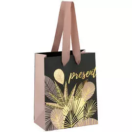 Пакет подарочный MESHU "Golden leaves", 11*14*6,5 см, отд. фольгой, матовая ламинация