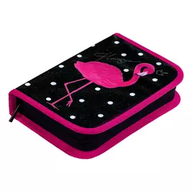 Пенал 1 отделение Berlingo "Pink flamingo" 200*140*40 мм, ПВХ с блестками