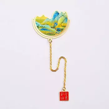 Полукруглая закладка для книг с подвеской "Горы и воды на тысячу ли" (металл)