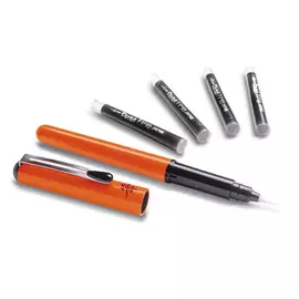 Ручка-кисть для каллиграфии Pentel "Brush Pen" в оранжевом корпусе, Черная + 4 картриджа