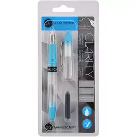 Ручка перьевая Manuscript Clarity handwriting nib, синий корпус, 2 чёрных картриджа, блистер