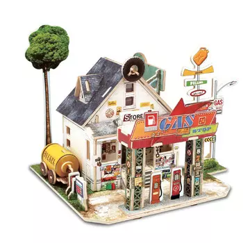 Сборная модель из фанеры REZARK серия: Домики Америки "Автозаправочная станция"