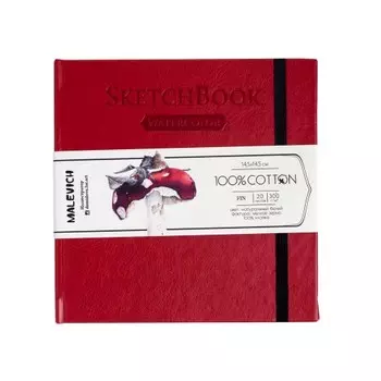Скетчбук для акварели Малевичъ 14,5х14,5 см 20 л 300 г, красный