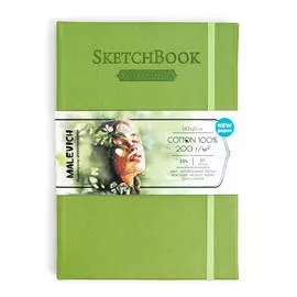 Скетчбук для акварели Малевичъ 14,5х21 см 30 л 200 г, 100% хлопок, салатовый