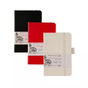 Скетчбук для набросков "Ладога" 9х14 см 140 г 80 л, бумага слоновая кость, тв. обл. с резинкой