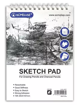 Скетчбук для рисования и графики Acmeliae 16K 260х187 мм 30 л 150 г, для карандашей и угля