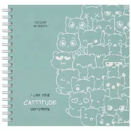 Скетчбук MESHU "Cat wave"150*150 мм, 60 л, 120 г, на гребне, soft-touch