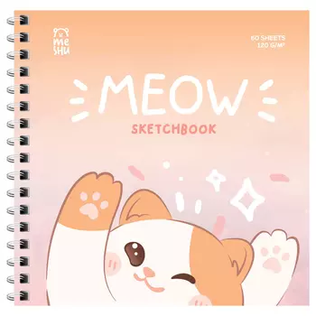 Скетчбук на гребне MESHU "Meow" 15х15 см 60 л 120 г