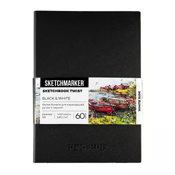 Скетчбук Sketchmarker Black&White, 2 в 1, мягкая обл. черная/белая, A5 60 л 140 г бум. белая/ А5 40