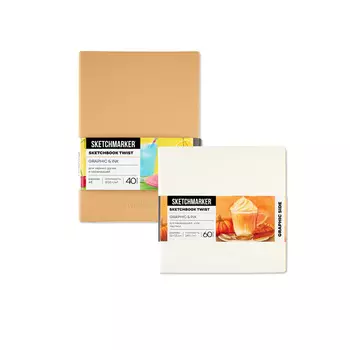 Скетчбук Sketchmarker Graphic&Ink, 2 в 1, мягкая обл. 60 л. белая/ 40 л. бежевая бумага, 140 гр
