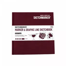 Скетчбук Sketchmarker "MARKER &amp; GRAPHIC LINE" 16,3х16,3 см 44 л 180 г твердая обл, бургундия