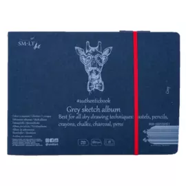 Скетчбук SMLT Authenticbook Grey 24,5x18,6 см 18 л 180 г, серая бумага на резинке