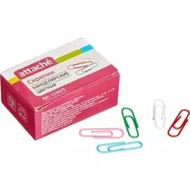 Скрепки Attache цветные, 28 мм, полимер, 100 шт. в картонной упаковке