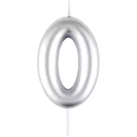 Свеча для торта с держателем MESHU "Цифра 0", 6 см, серебряная, блистер