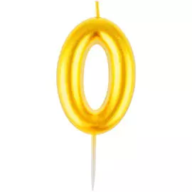 Свеча для торта с держателем MESHU "Цифра 0", 6 см, золотая, блистер