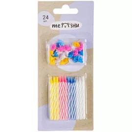 Свечи для торта с держателями MESHU "Мини", 2-х цветные, 5,5 см, 24 шт, блистер