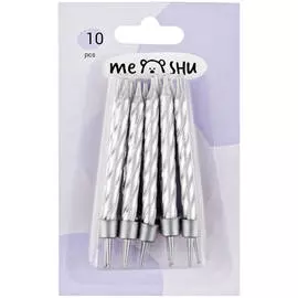Свечи для торта с держателями MESHU "Мини", серебряные, 5,8 см, 10 шт, блистер