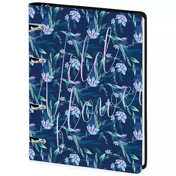 Тетрадь на кольцах ЛАЙТ, кожзам, Greenwich Line "Romance. Blue flowers" А5 80 л, тон. блок