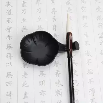 Тушечница с ручкой-подставкой для кистей "Черный цветок"