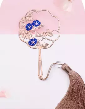 Закладка для книг с кисточкой "Вьюнок" (латунь с гальваническим покрытием розового золота, нейлон)