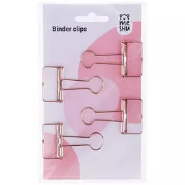 Зажимы для бумаг Meshu "Rose Gold" 32 мм, 4шт., пакет с европодвесом