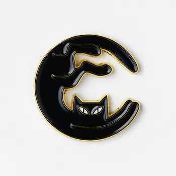 Значок эмалированный "Кошка луна"