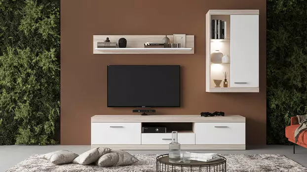 Гостиная со шкафом навесным Linn, цвет Ясень Шимо+Белый