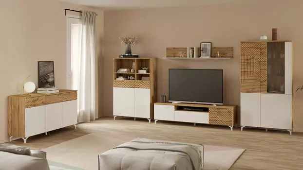 Гостиная Stefania, цвет Дуб Натюрель + Белый Премиум