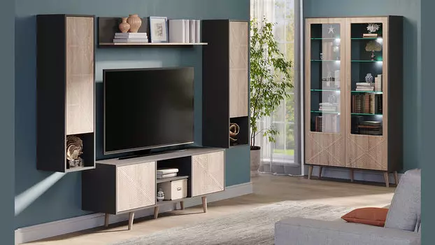 Гостиная Walm, цвет Черный Графит, Дуб Сонома