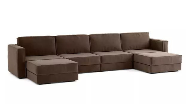 Модульный диван Hero 6-секционный с 2 пуфами Casanova chocolate