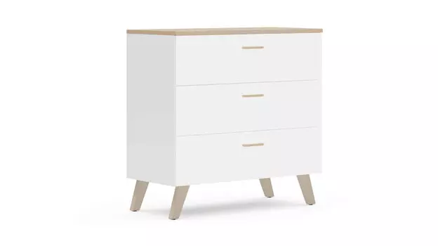 Комод 3 ящика Helmi, Гикори кингстон Белый блеск