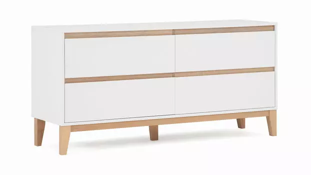 Комод 4 ящика Orel, цвет Белый премиум, Дуб сонома