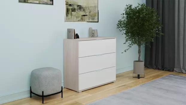 Комод Essey, 3 ящика, цвет Ясень шимо+Белый блеск