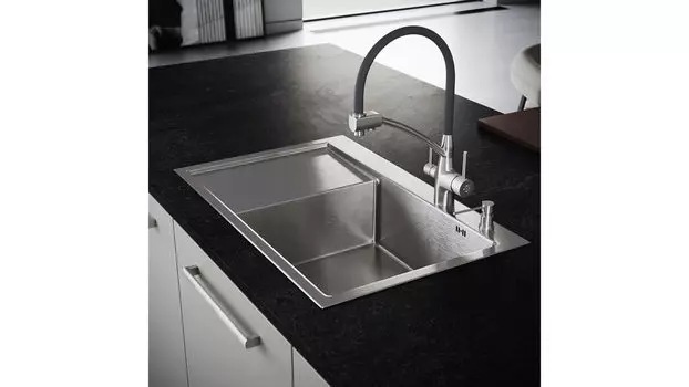 Комплект мойка для кухни с левым крылом и дозатор РМС MRK-7851R нержавеющая сталь-серый (набор 2в1)