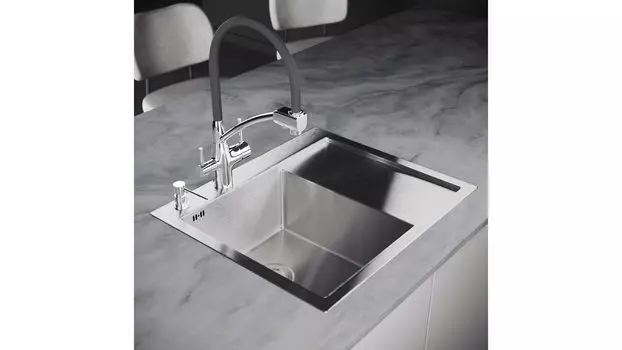 Комплект мойка для кухни с правым крылом и дозатор РМС MRK-5851L нержавеющая сталь-серый (набор 2в1)