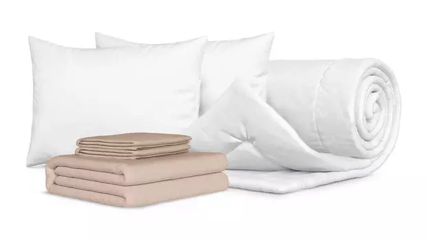 Комплект Одеяло Beat + 2 Подушка Sky + Комплект постельного белья Comfort Cotton, цвет: Льняной