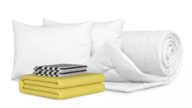 Комплект Одеяло Beat , 2 Подушки Sky , Комплект постельного белья Askona Home Scandi полоска, горчица