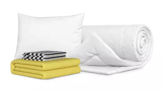 Комплект Одеяло Beat , Подушка Sky , Комплект постельного белья Askona Home Scandi полоска, горчица