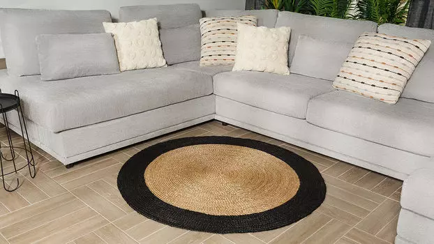 Ковер круглый Askona Home Jute, цвет натуральный-черный