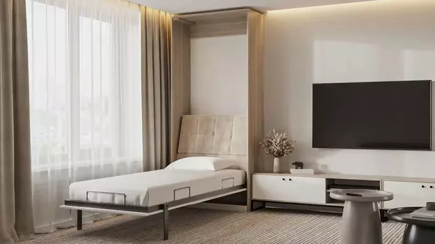 Кровать откидная вертикальная Smart Folding, цвет Ясень шимо, Белый, 90х200 см