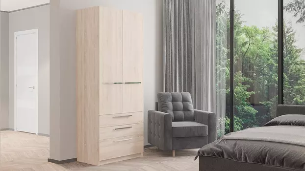 Шкаф двухдверный Noble 90 см с ящиками, цвет Дуб бардолино