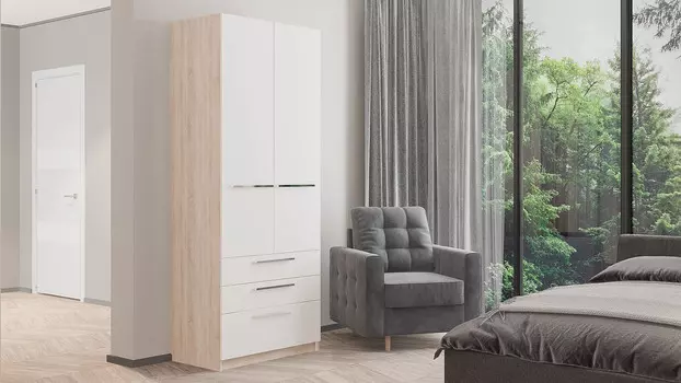 Шкаф двухдверный Noble 90 см с ящиками, цвет Дуб бардолино Белый