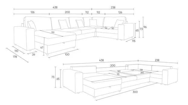 П-образный диван 5-местный Conti