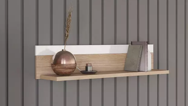 Полка навесная Agira, Цвет: Гикори кингстон + Белый блеск