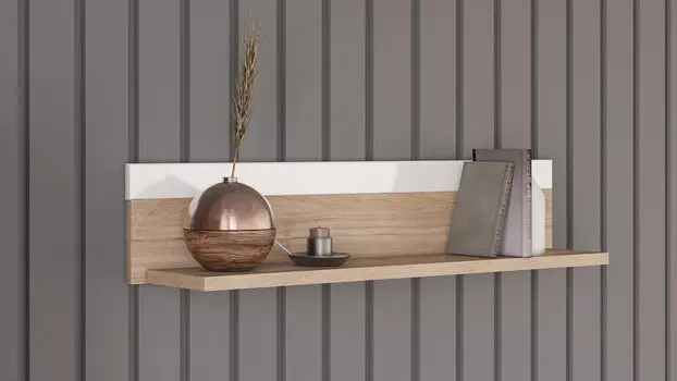 Полка навесная Agira, Цвет Гикори кингстон, Белый блеск