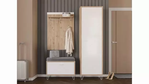 Прихожая Agira, цвет Гикори кингстон+Белый блеск