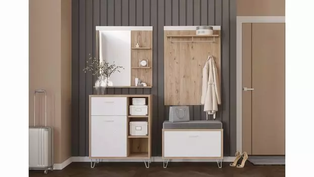 Прихожая Agira, цвет Гикори кингстон Белый блеск