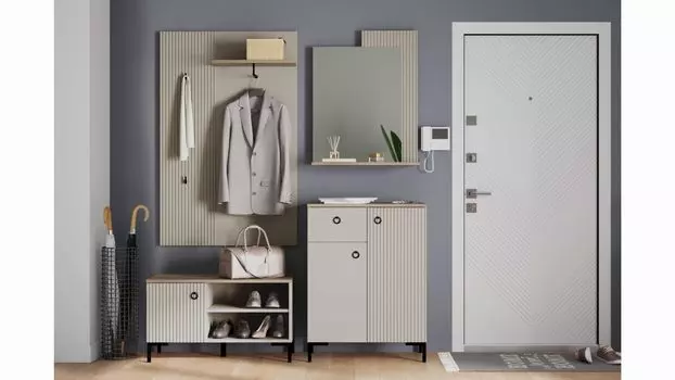 Прихожая с тумбой двухдверной Zima, цвет Дуб сильверджек ореховый Глиняный серый