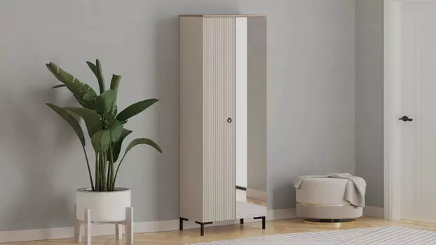 Шкаф двухдверный с зеркалом Zima, цвет Дуб сильверджек ореховый Глиняный серый