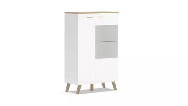 Шкаф двухдверный со стеклом Helmi, Гикори кингстон Белый блеск